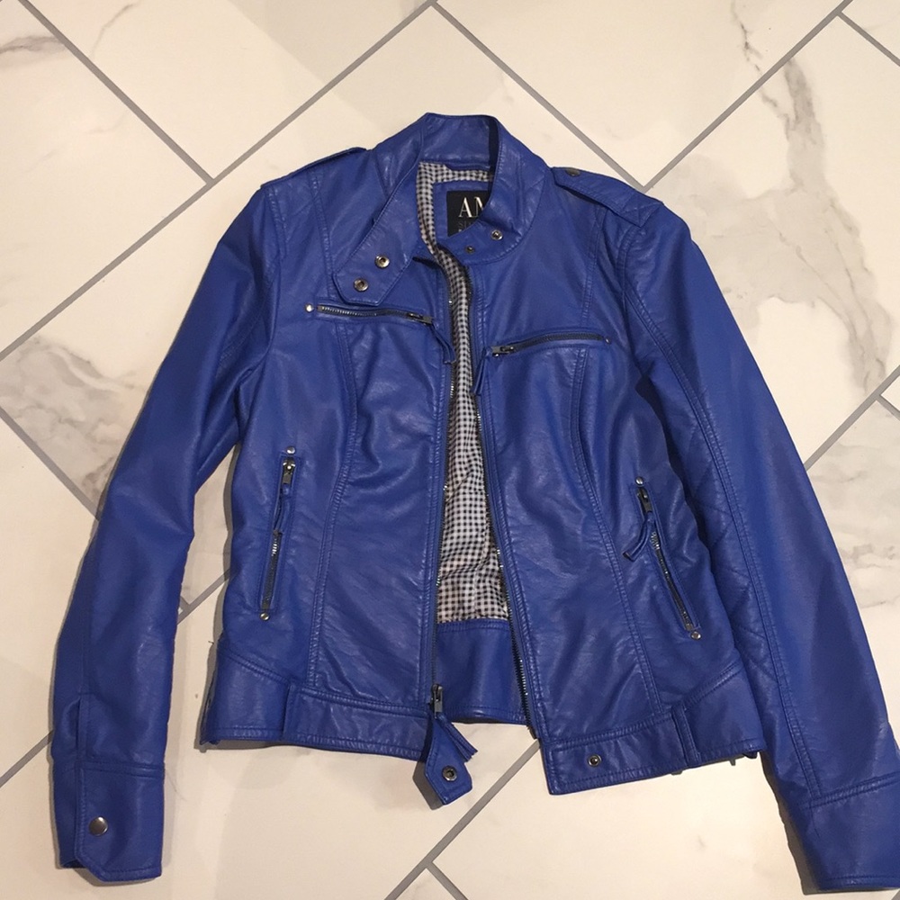 Faux leather blue jacket